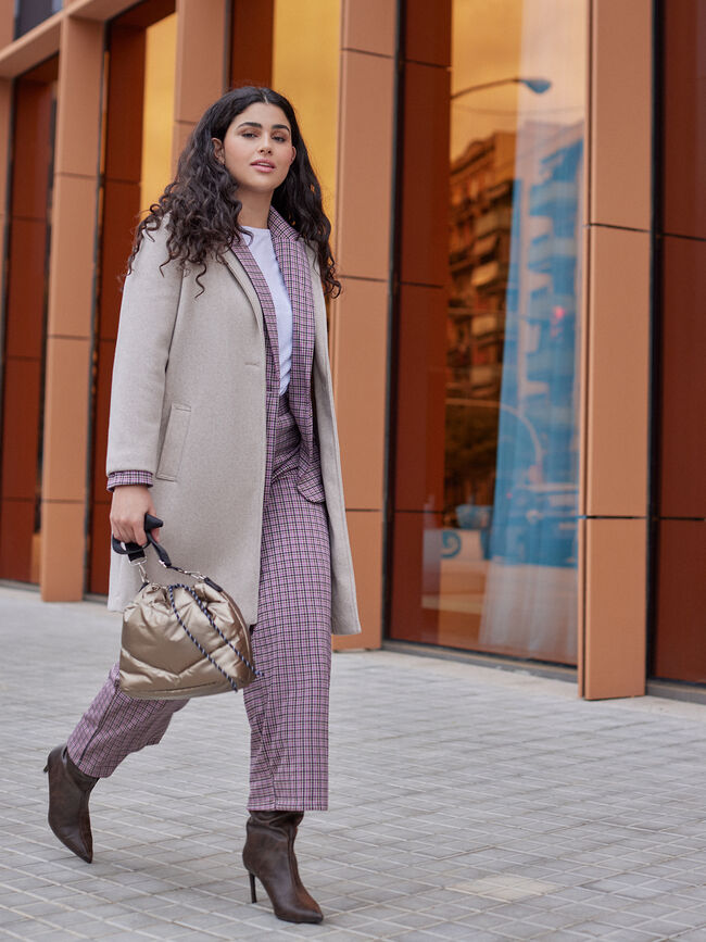 Pantalón traje cuadros Rosa Medio