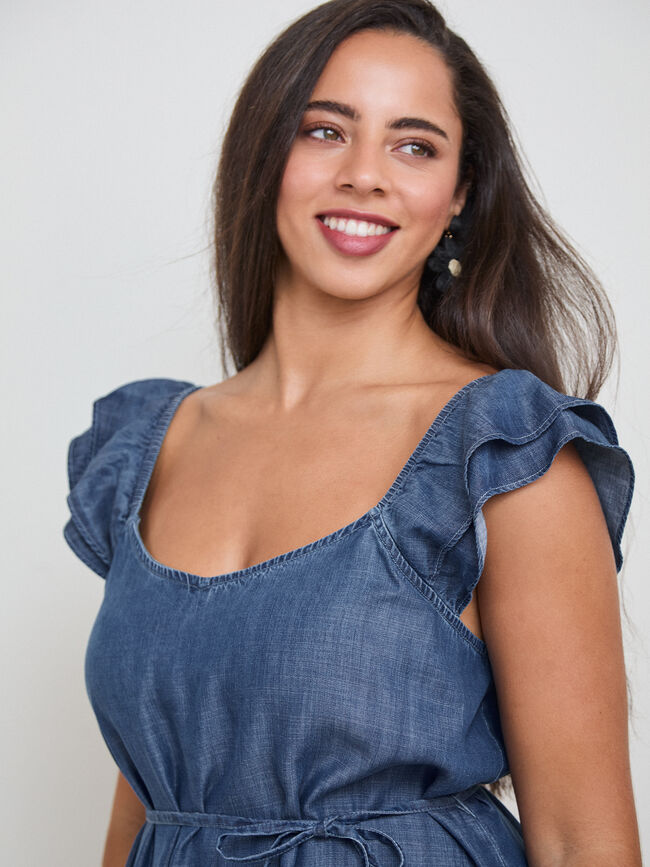 VESTIDO DETALLE BORDADO Mid blue