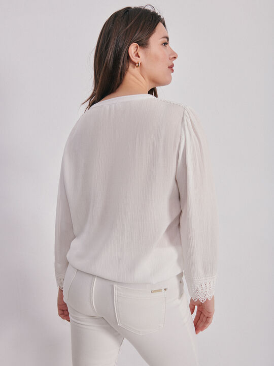 Blusa romántica puntilla Blanco Optico image number null