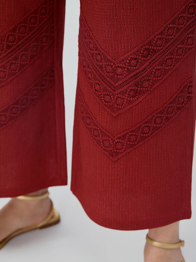 PANTALÓN DETALLE ENCAJE Teja
