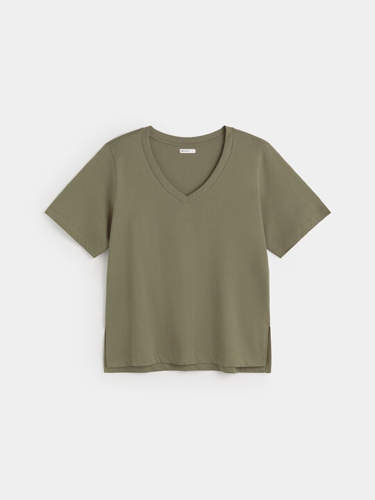 CAMISETA CUELLO PICO Kaki image number null