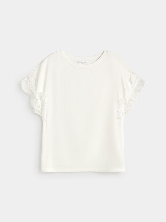CAMISETA MANGA DETALLE Blanco Hueso image number null
