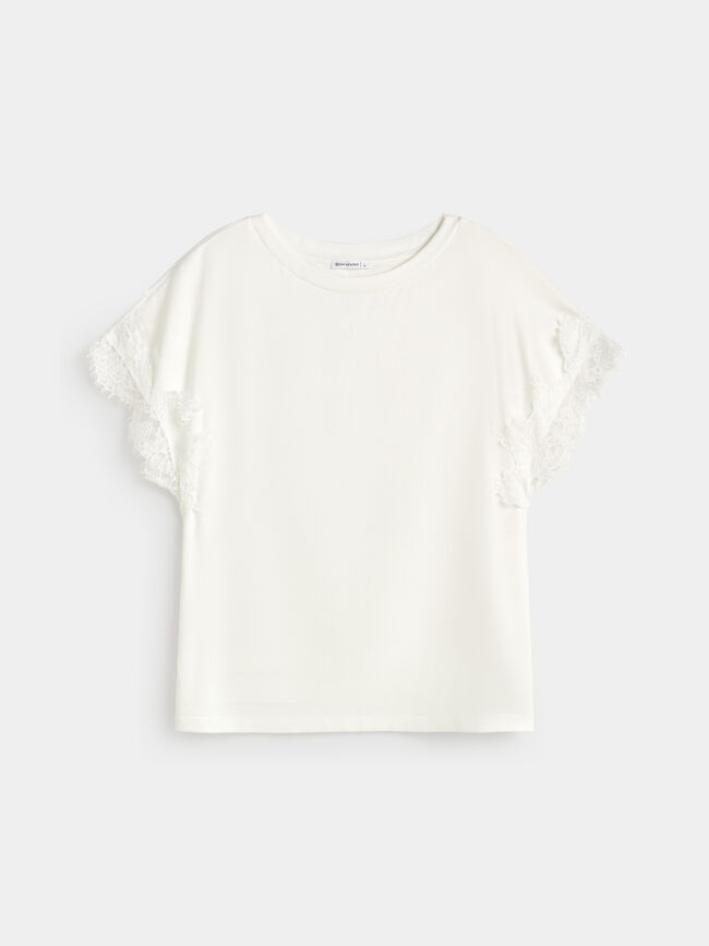 CAMISETA MANGA DETALLE Blanco Hueso