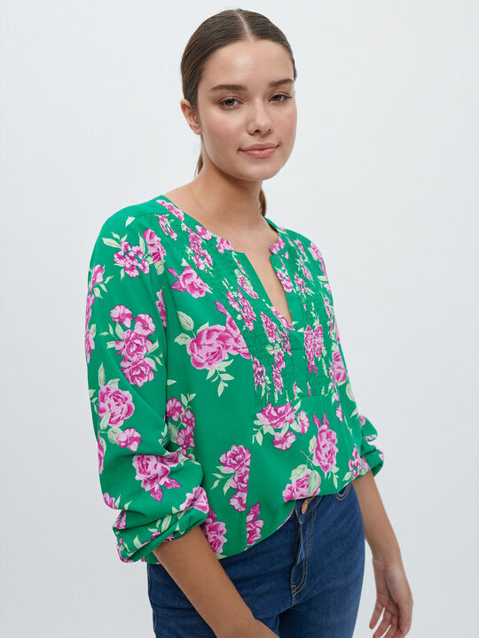 BLUSA estampada flores VERDE OPALO image number null