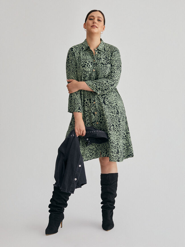 VESTIDO CORTO CAMISERO ESTAMPADO Verde Jade