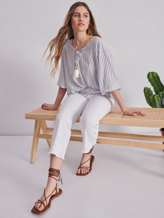 BLUSA RAYAS POMPÓN Blanco Optico image number null