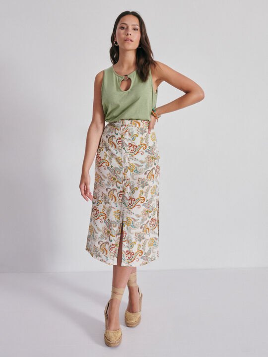 Falda estampada botones Blanco Hueso image number null