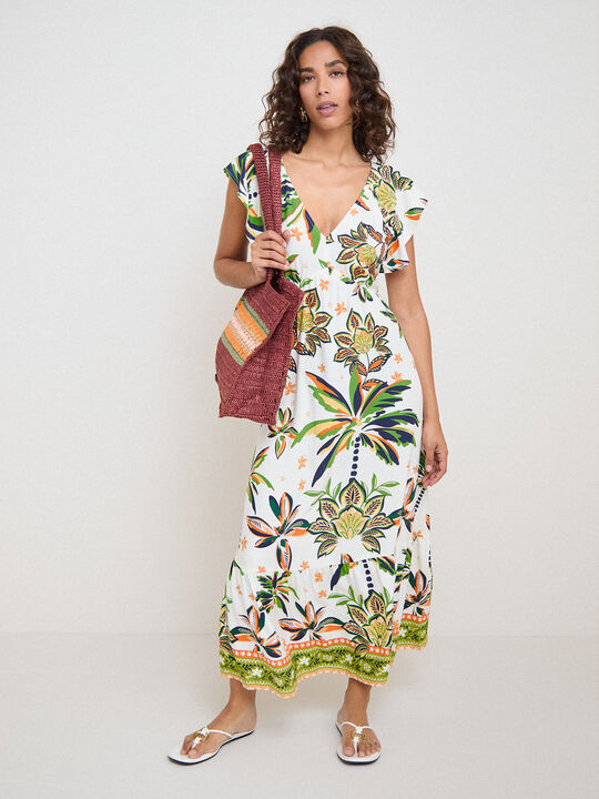 VESTIDO BAJO VOLANTE Crudo image number null