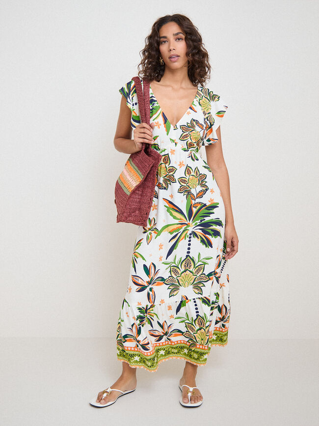 VESTIDO BAJO VOLANTE Crudo