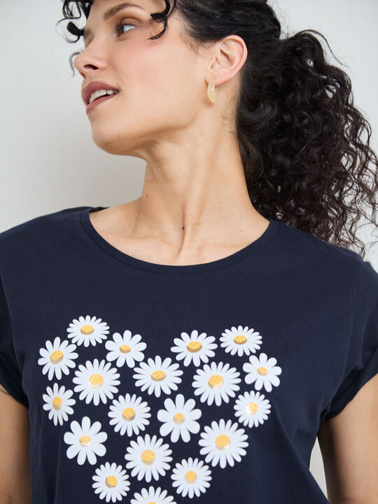 CAMISETA CORAZ&Oacute;N MARGARITAS Azul Marino image number null