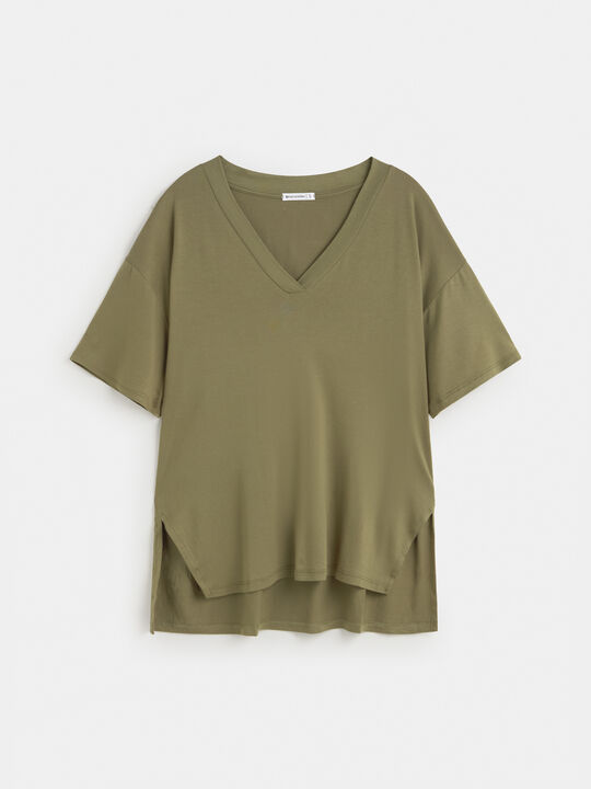 CAMISETA CUELLO PICO Kaki image number null