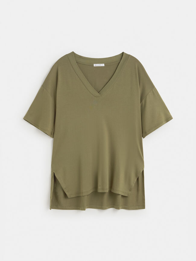CAMISETA CUELLO PICO Kaki