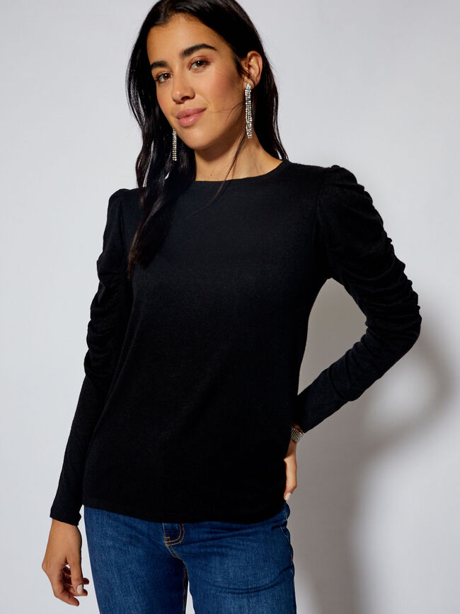 camiseta frunce mangas Negro