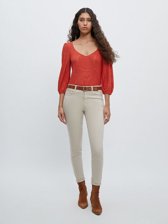 CAMISETA BORDADOS CALADOS naranja coral image number null