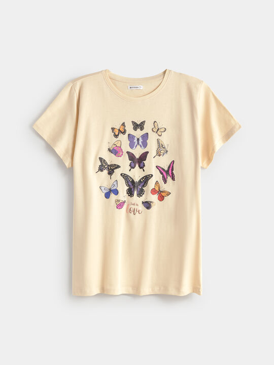 CAMISETA POSICIONAL MARIPOSAS Beige image number null