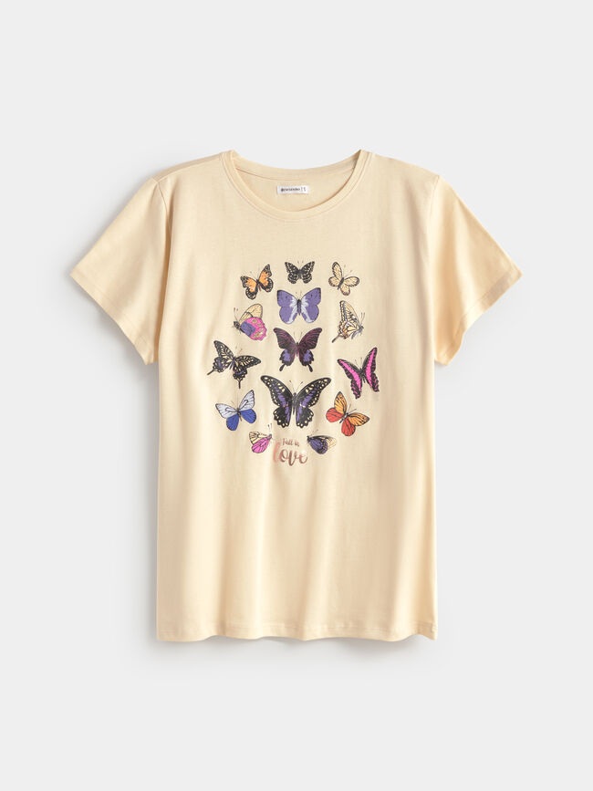 CAMISETA POSICIONAL MARIPOSAS Beige