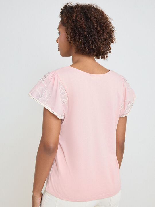 CAMISETA BORDADA Rosa Perla image number null