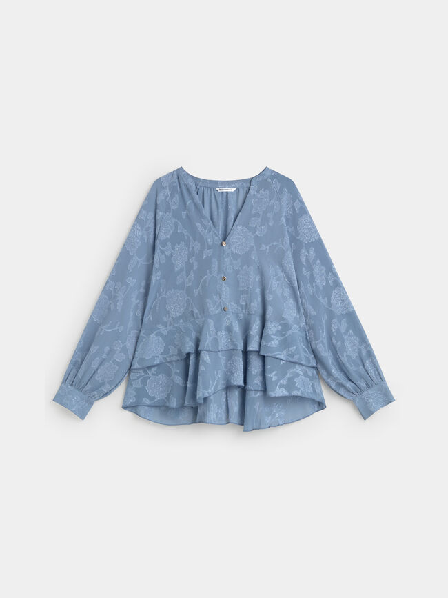 BLUSA SATINADA VOLANTES Azul Chambray