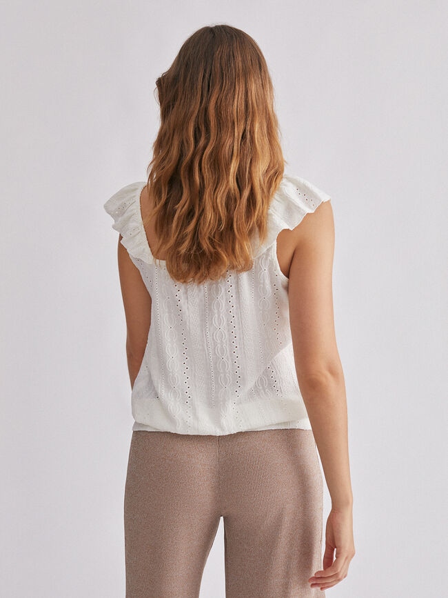 top escote cuadrado bordado suizo Blanco Hueso