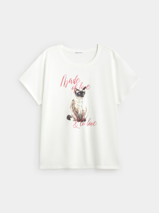CAMISETA GATO ACUARELA Blanco Hueso image number null