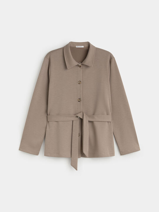 CHAQUETA TWILL ELASTICO BOTONES Beige image number null