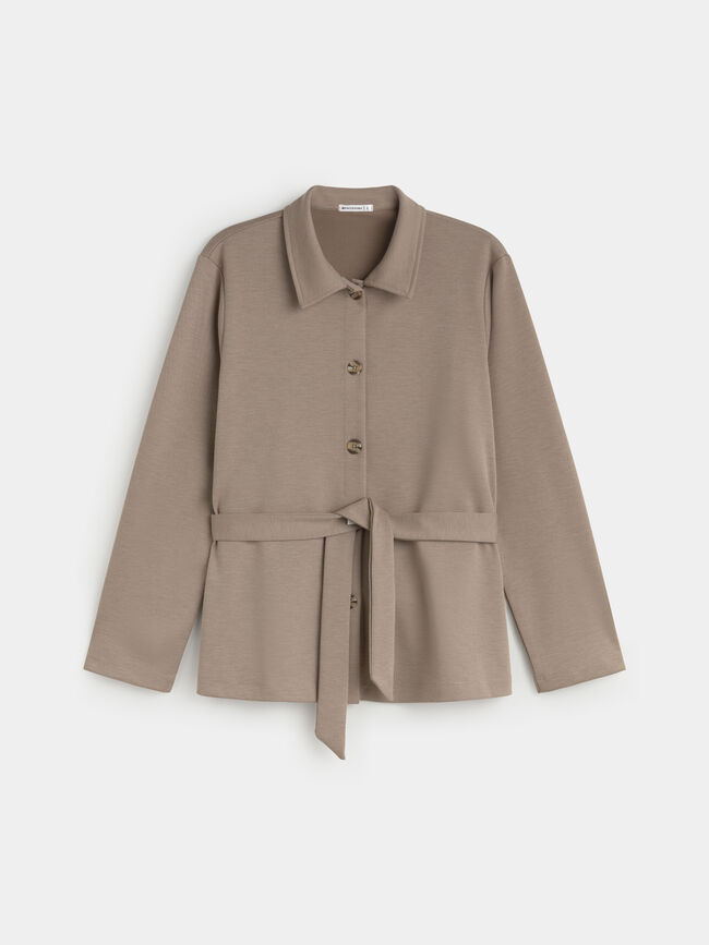 CHAQUETA TWILL ELASTICO BOTONES Beige