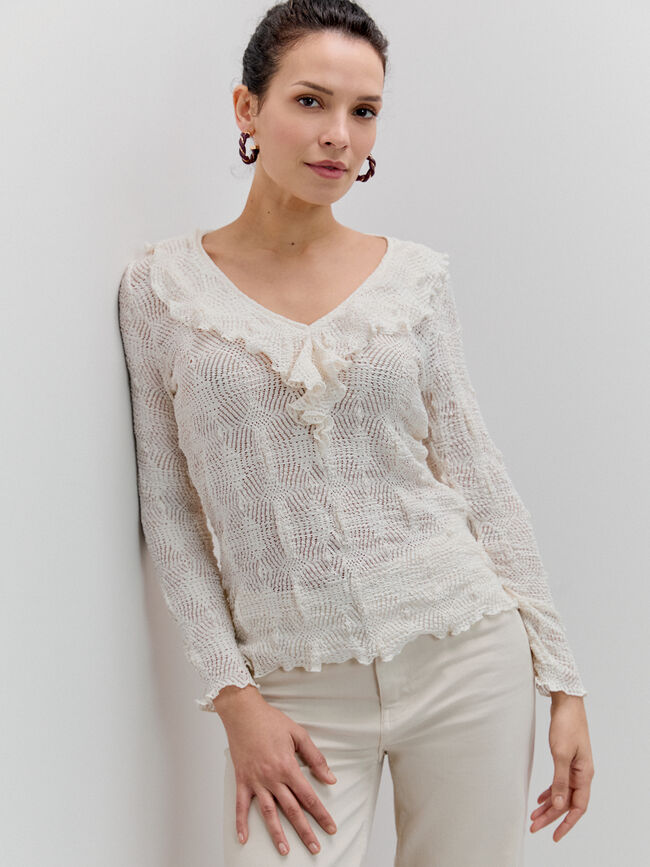 CAMISETA VOLANTE M/LARGA Blanco Hueso