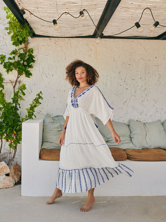 Vestido largo bordado Blanco Optico image number null