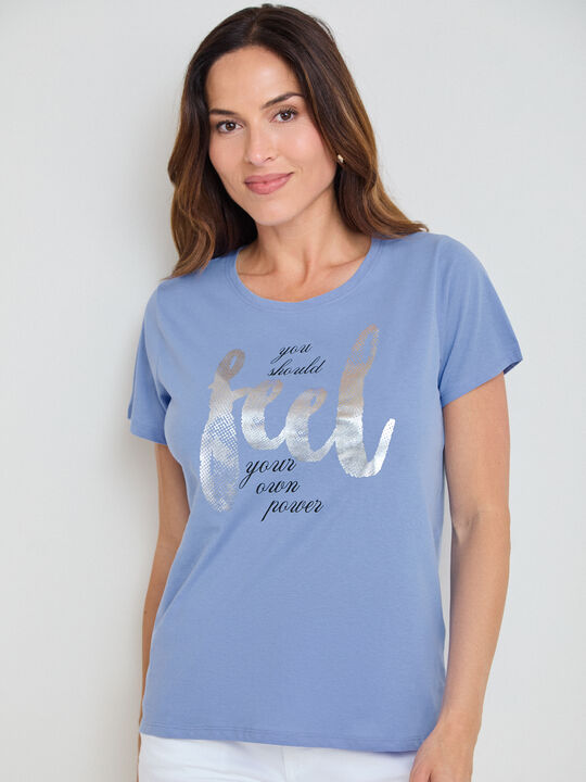 CAMISETA LETRAS BRILLANTES Azul Chambray image number null