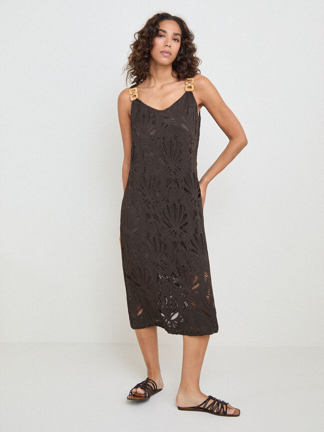 VESTIDO CALADO HALTER Marron