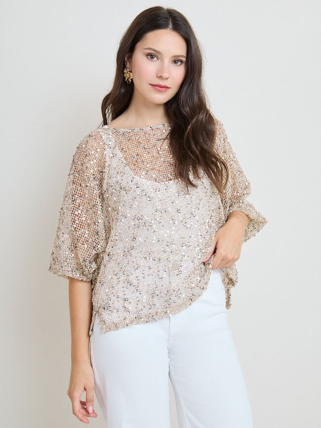 CAMISETA CALADA SEQUINS Beige