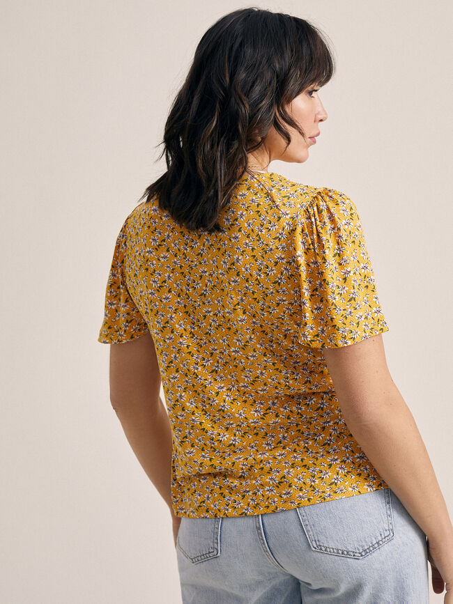 camiseta estampado floral 100% algodón Mostaza
