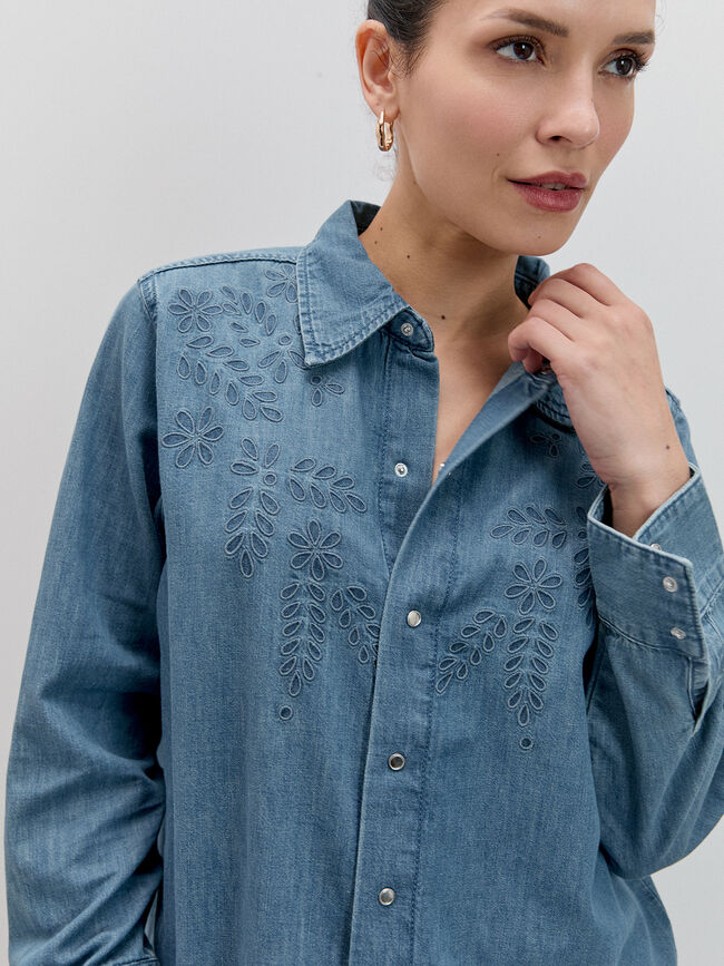 CAMISA VAQUERA BORDADA Mid blue