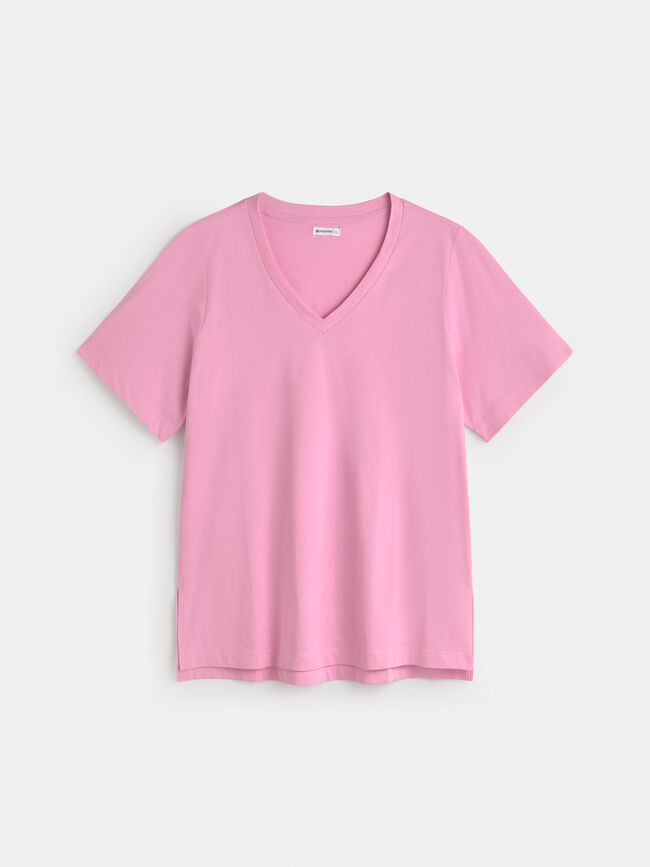 CAMISETA CUELLO PICO rosa sugar