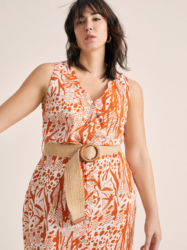 Vestido estampado con cinturón Estampado 2