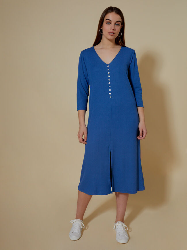 VESTIDO DETALLE BOTONES Azul Ceruleo