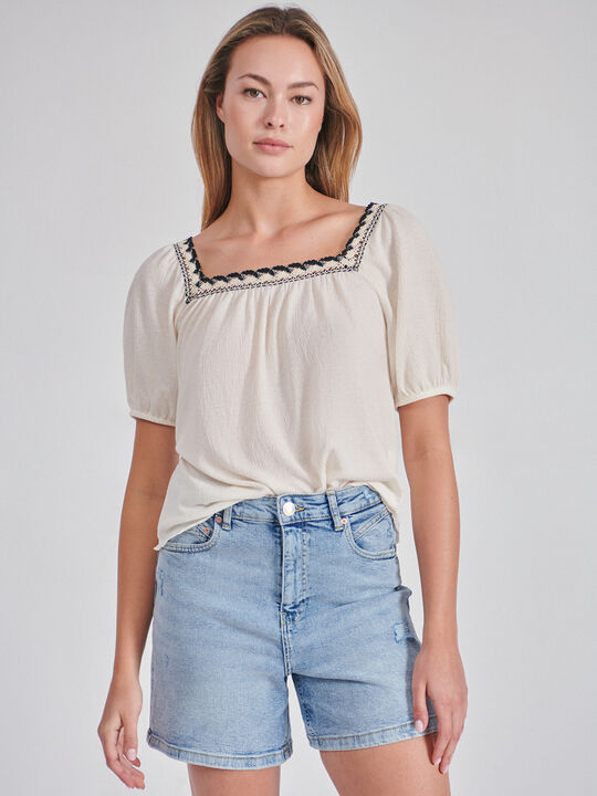 CAMISETA CROCHET TEXTURA Blanco Hueso image number null