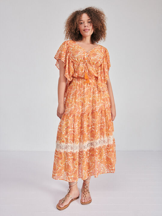 FALDA ESTAMPADA encaje naranja coral image number null