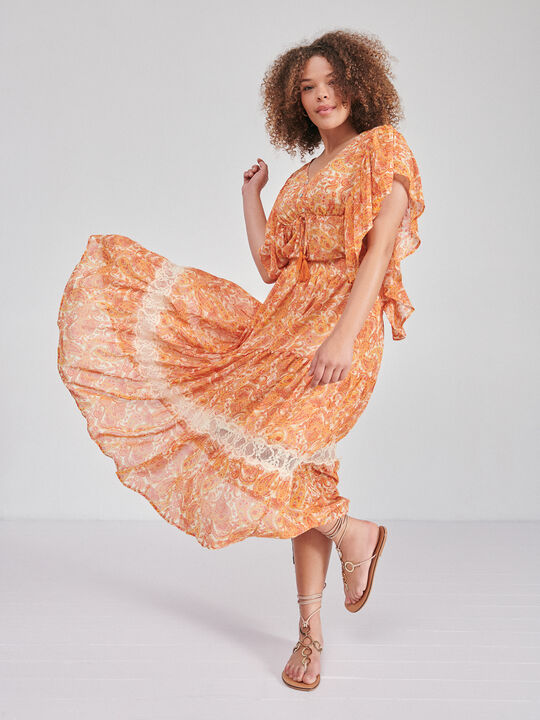 FALDA ESTAMPADA encaje naranja coral image number null