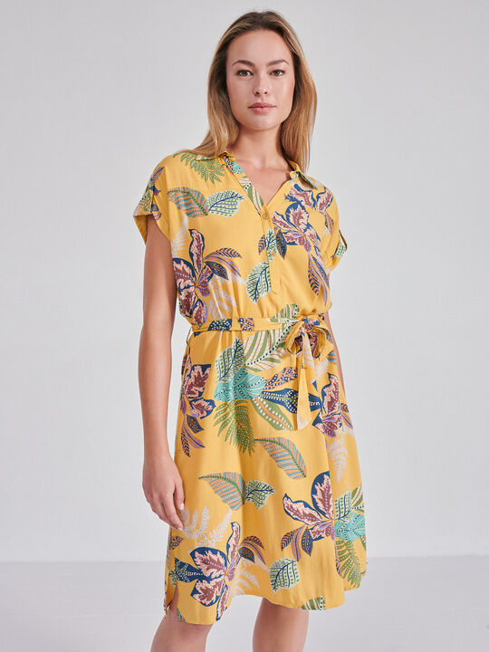Vestido camisero estampado Mostaza Oscuro image number null