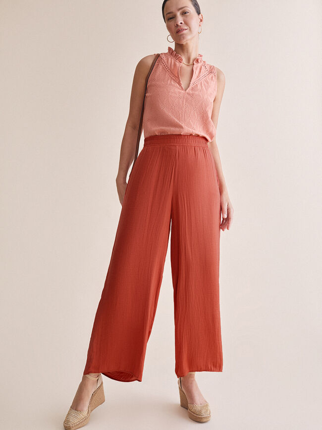 Pantalón palazzo satén Naranja quemado