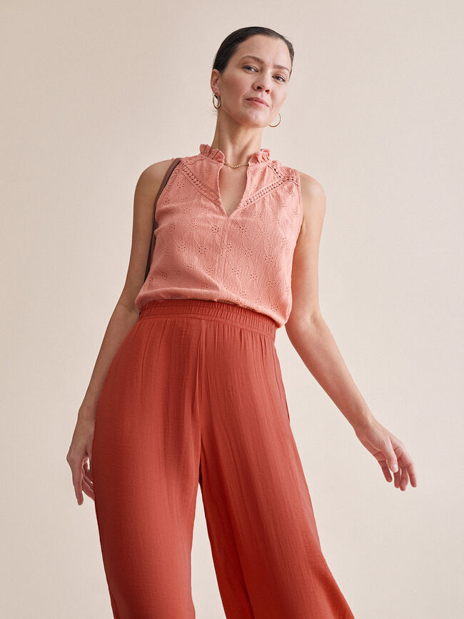Pantalón palazzo satén Naranja quemado