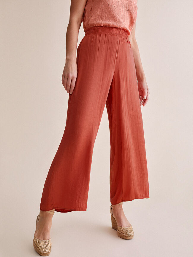 Pantalón palazzo satén Naranja quemado