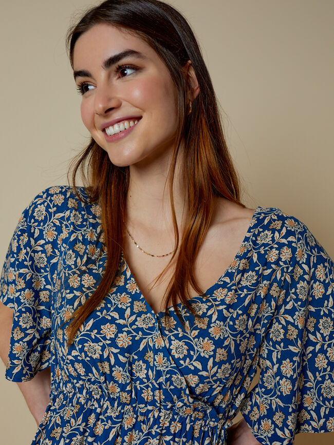 Vestido cruzado estampado marino claro