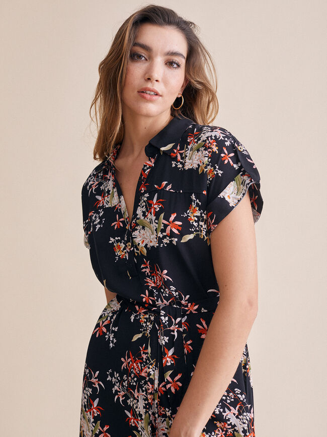Vestido camisero estampado Negro