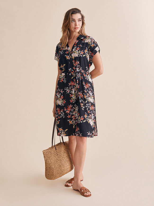 Vestido camisero estampado Negro