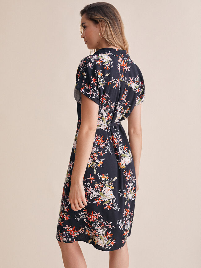 Vestido camisero estampado Negro