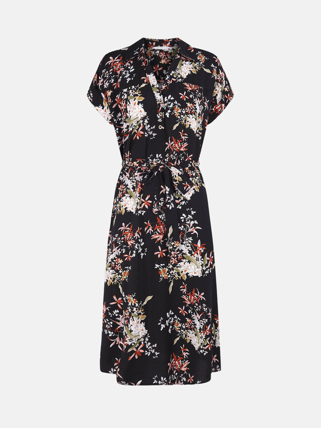 Vestido camisero estampado Negro