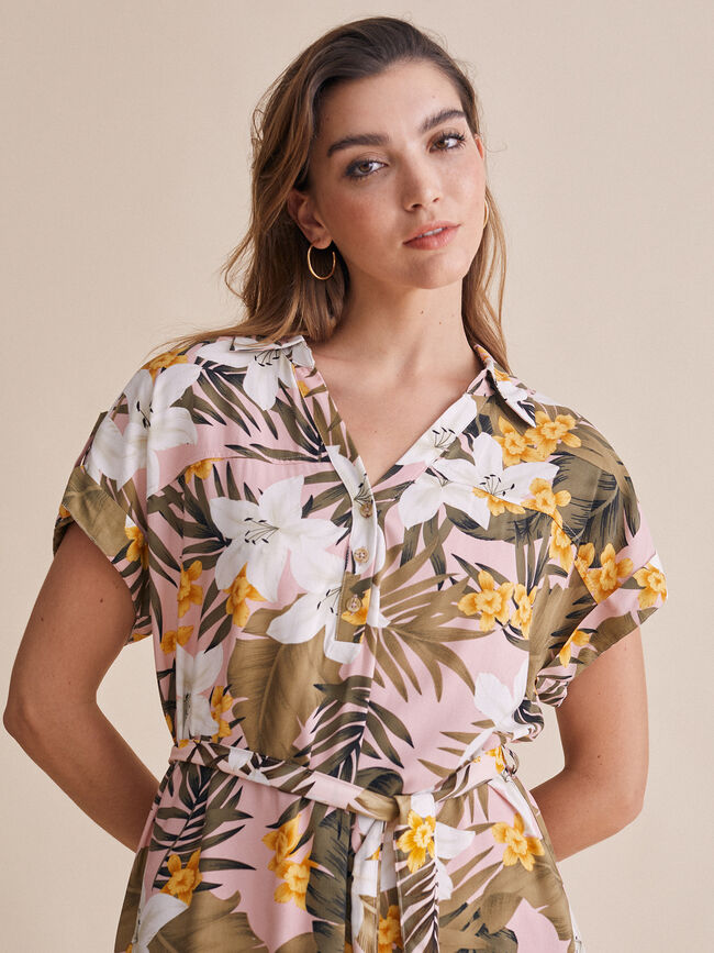 Vestido camisero estampado Kaki