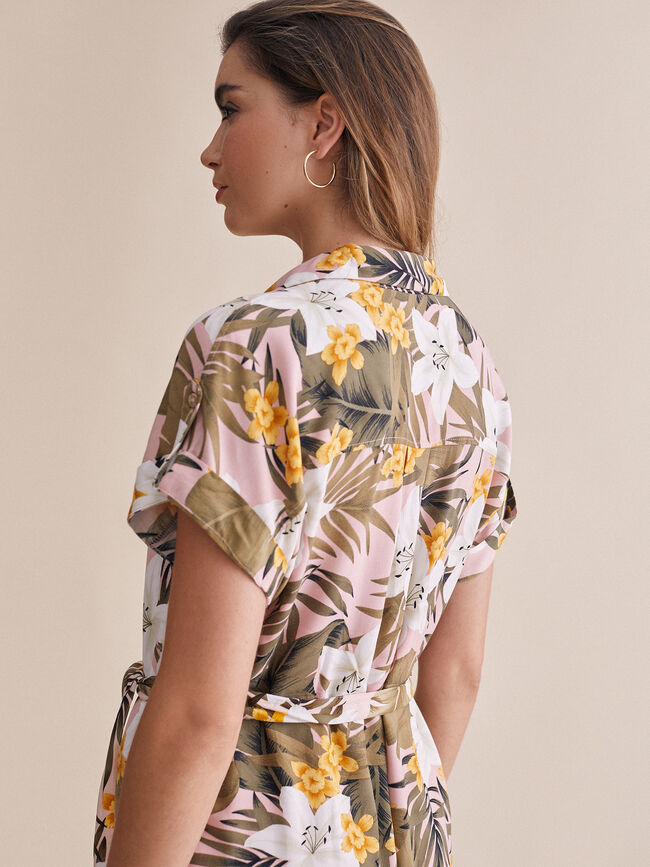 Vestido camisero estampado Kaki